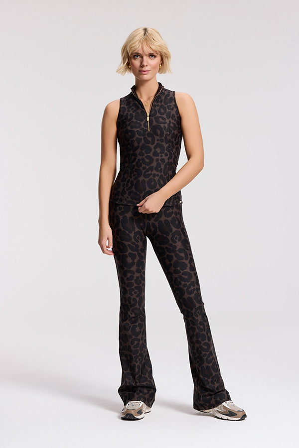 Deblon Sports Lifting Leggings Celine Leopard Flared Ausgestelltes Bein Hoher Bund Slim-Fit Cacao