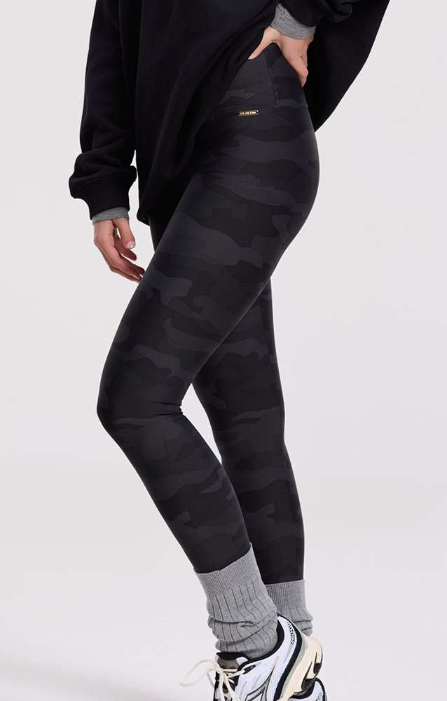 Deblon Sports Lifting Leggings Celine Camouflage Schwarz Hoher Bund Slim-Fit