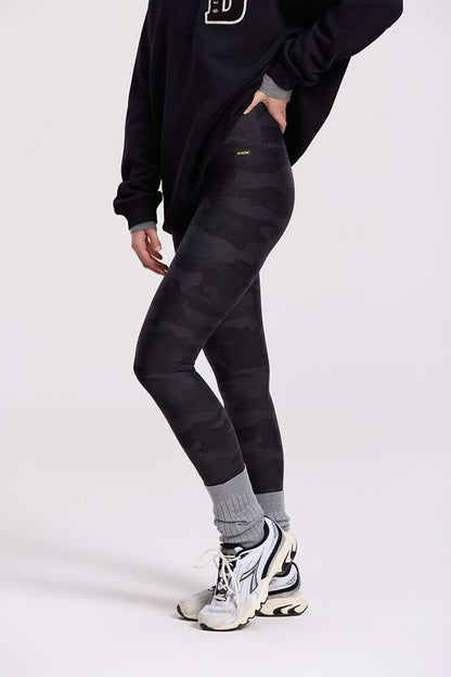 Deblon Sports Lifting Leggings Celine Camouflage Camo Schwarz Hoher Bund Slim-Fit
