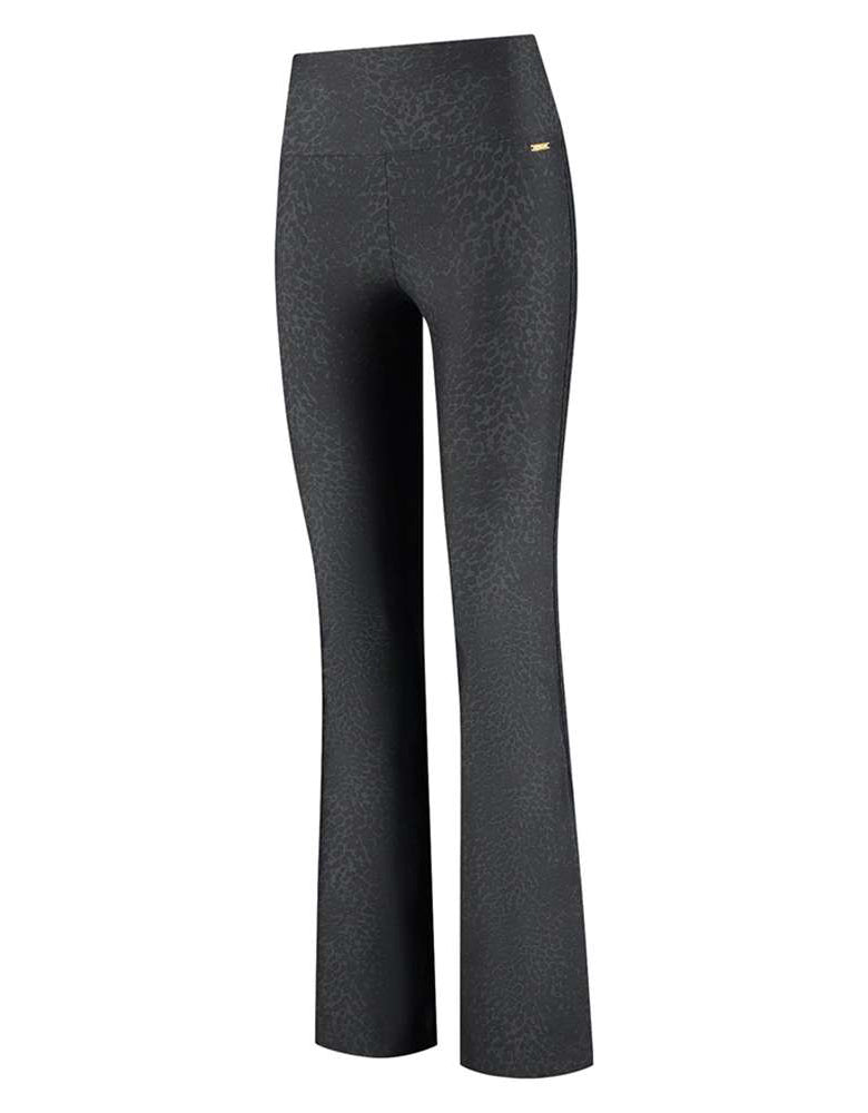 eblon Sports Lifting Leggings Celine Flared Gepard-Print Schwarz Hoher Bund Slim-Fit Seitlich