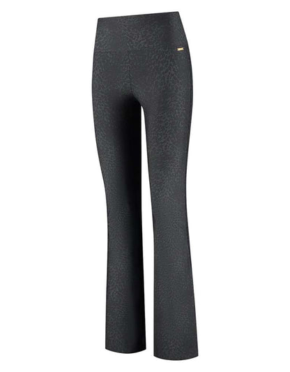 eblon Sports Lifting Leggings Celine Flared Gepard-Print Schwarz Hoher Bund Slim-Fit Seitlich