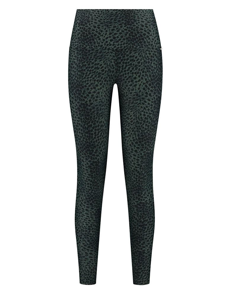 Deblon Sports Lifting Leggings Celine Gepard Kroko Dunkelgrün Hoher Bund Slim-Fit
