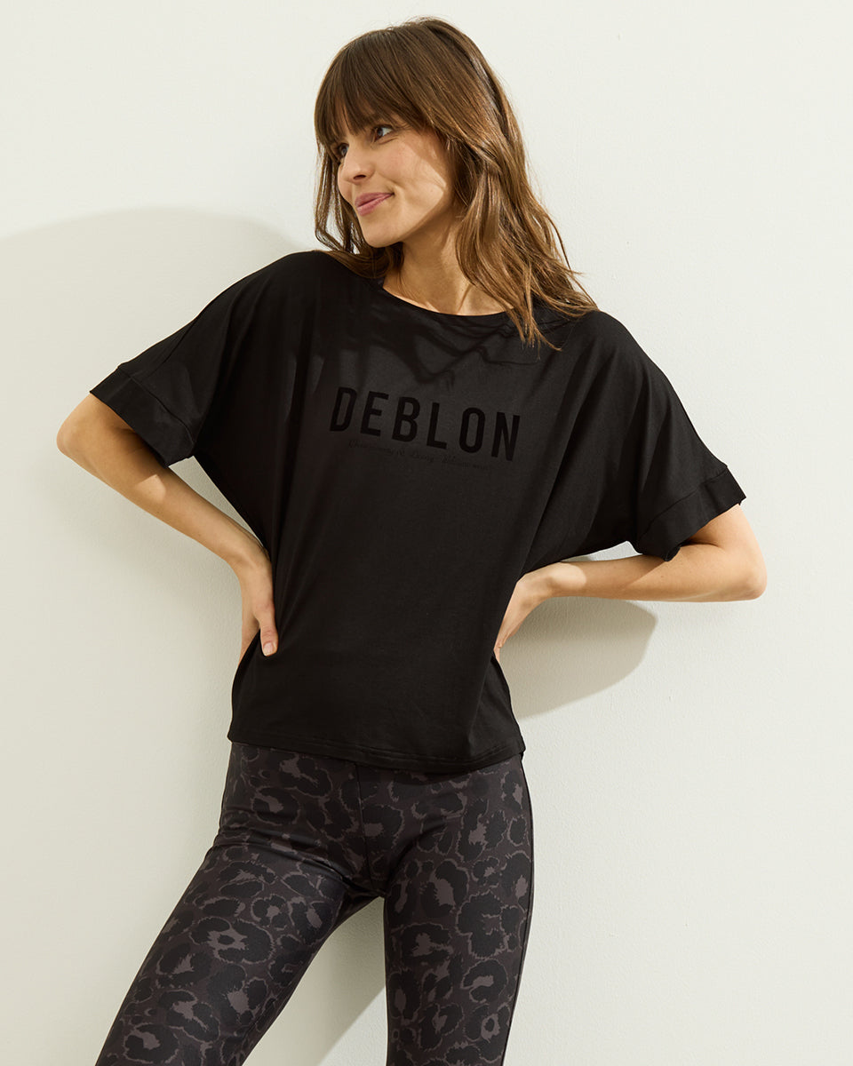 Deblon Sports Lifting Leggings Celine Leopard Stone Grey Hoher Bund Slim-Fit Model
