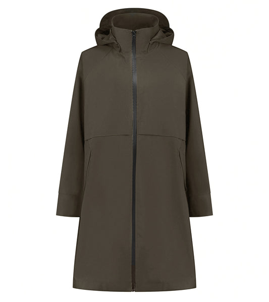 Deblon Sports Mantel Romy Raincoat Dusk Brown Braun Wasserdichter Tech-Stoff Kapuze Relaxed-Fit Knielang
