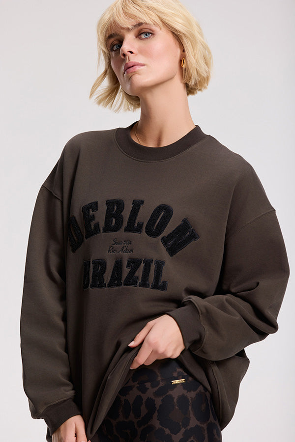 Deblon Sports Sweatshirt Logo-Print Cacao Braun Baumwolle French Terry Unisex