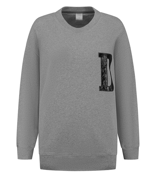 Deblon Sports Sweatshirt Oversize Grau D-Patch Schwarz Baumwolle French Terry Unisex