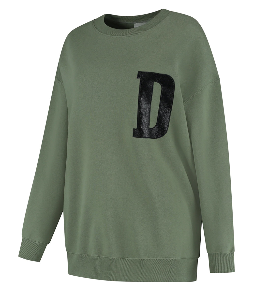 Deblon Sports Sweatshirt Oversize Oliv D-Patch Schwarz Baumwolle French Terry Unisex