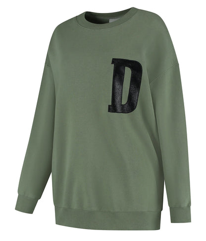 Deblon Sports Sweatshirt Oversize Oliv D-Patch Schwarz Baumwolle French Terry Unisex