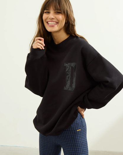 Deblon Sports Sweatshirt Oversize Schwarz D-Patch Baumwolle French Terry Unisex Model 3