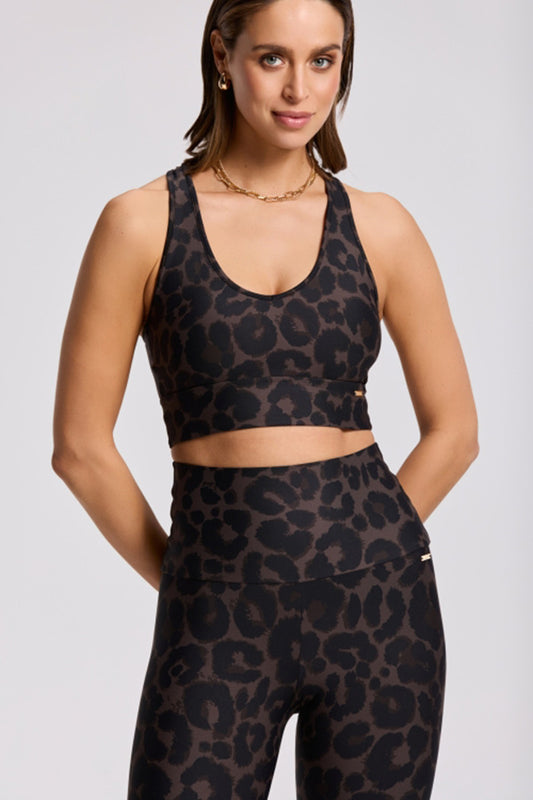 Deblon Sports Top Tara Leopard Print Stretch Jersey Herausnehmbare Cups Atmungsaktiv