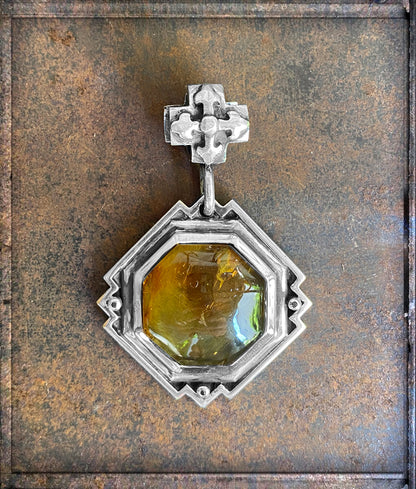 Elfcraft Anhänger Octagon Kreuz Öse Bernstein Schwarze Diamanten 925 Sterling Silber 1