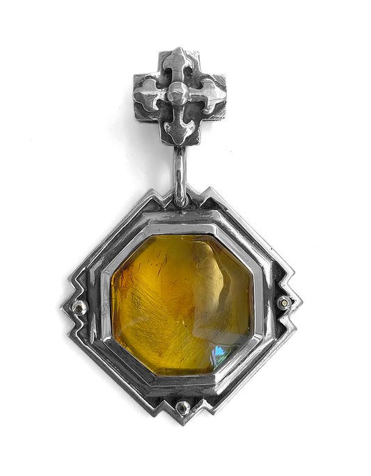 Elfcraft Anhänger Octagon Kreuz Öse Bernstein Schwarze Diamanten 925 Sterling Silber
