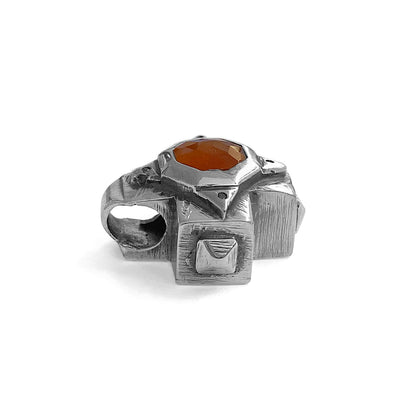 Elfcraft Anhänger Kreuz Octagon Carneol Schwarze Diamanten 925 Sterling Silber Seitlich