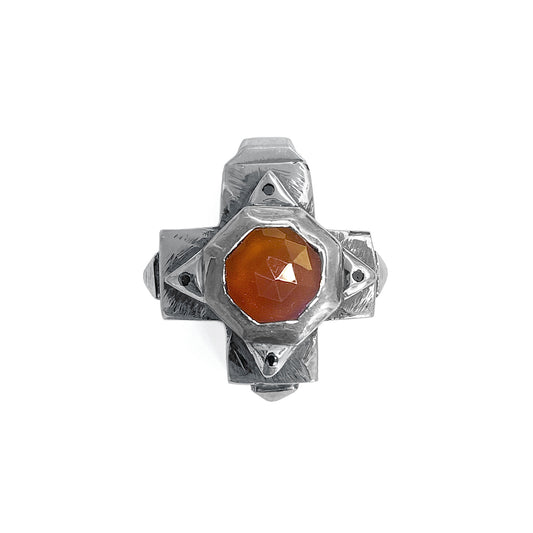 Elfcraft Anhänger Kreuz Octagon Carneol Schwarze Diamanten 925 Sterling Silber
