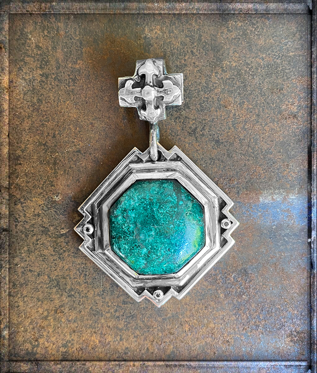 Elfcraft Anhänger Octagon Kreuz Öse Chrysokoll Schwarze Diamanten 925 Sterling Silber 1