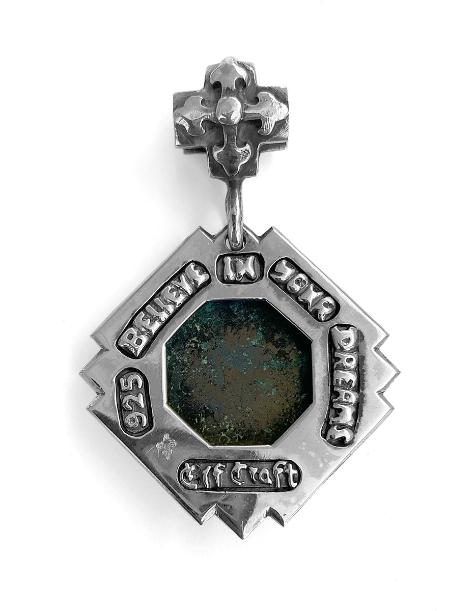 Elfcraft Anhänger Octagon Kreuz Öse Chrysokoll Schwarze Diamanten 925 Sterling Silber Rückseite