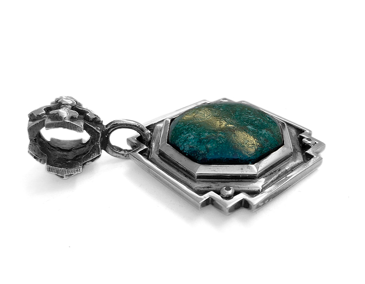 Elfcraft Anhänger Octagon Kreuz Öse Chrysokoll Schwarze Diamanten 925 Sterling Silber Detail