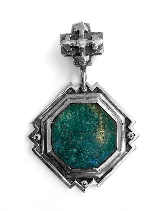 Elfcraft Anhänger Octagon Kreuz Öse Chrysokoll Schwarze Diamanten 925 Sterling Silber
