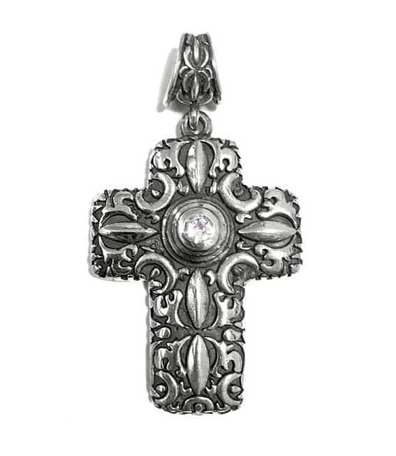 Elfcraft Anhänger Statement Kreuz Zirkonia Weiß Garden-At-Night Motive 6 cm Lang Sterling Silber Massiv Unisex 