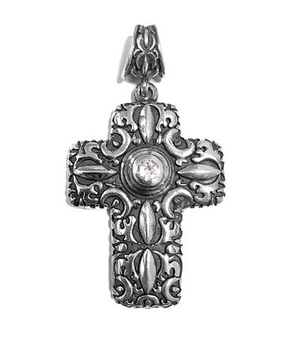 Elfcraft Anhänger Statement Kreuz Zirkonia Weiß Garden-At-Night Motive 6 cm Lang Sterling Silber Massiv Unisex 