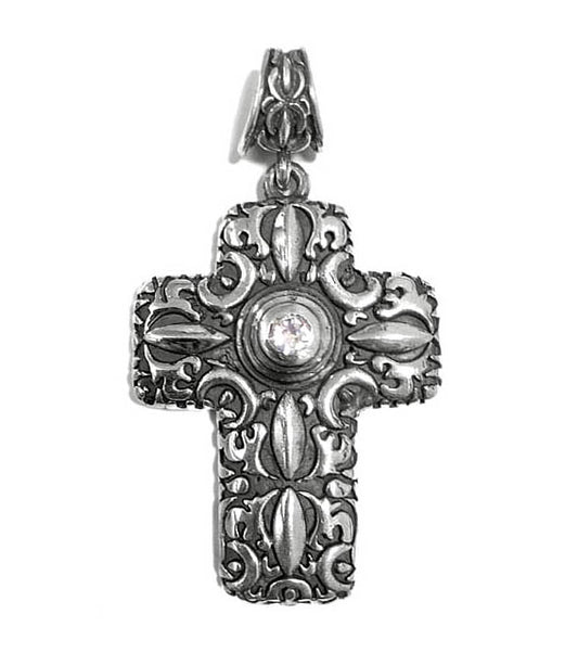 Elfcraft Anhänger Statement Kreuz Zirkonia Weiß Garden-At-Night Motive 6 cm Lang Sterling Silber Massiv Unisex 