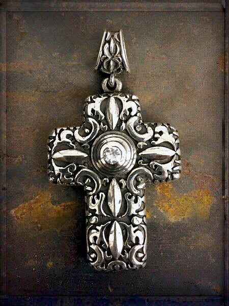 Elfcraft Anhänger Statement Kreuz Zirkonia Weiß Garden-At-Night Motive 6 cm Lang 925 Sterling Silber Massiv Unisex 