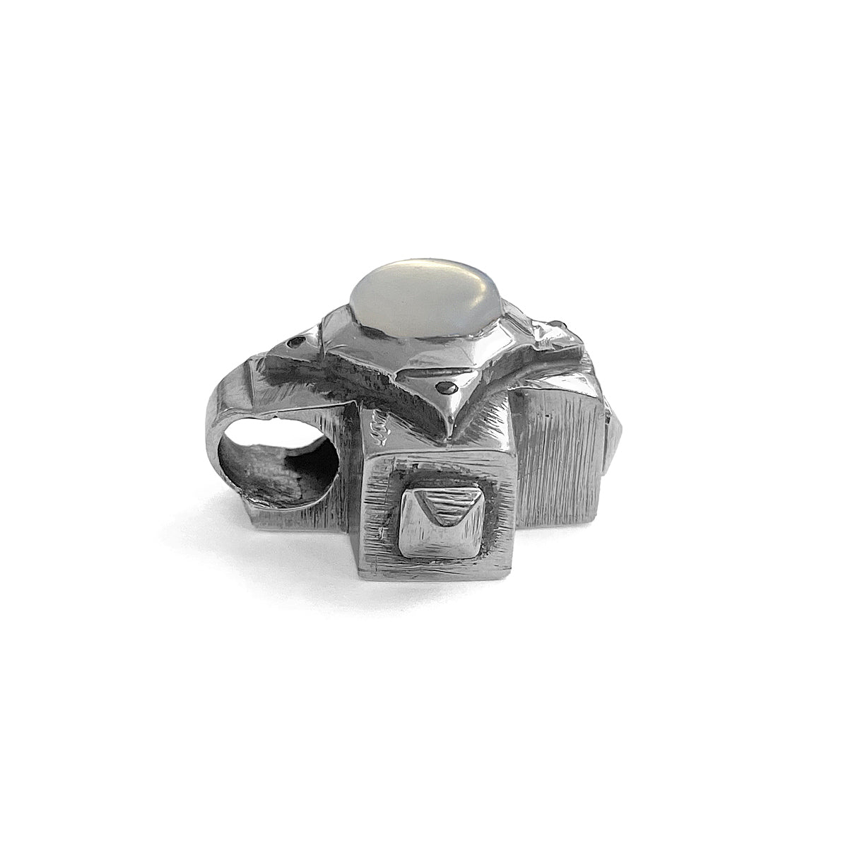 Elfcraft Anhänger Kreuz Octagon Mondstein Schwarze Diamanten 925 Sterling Silber Seitlich