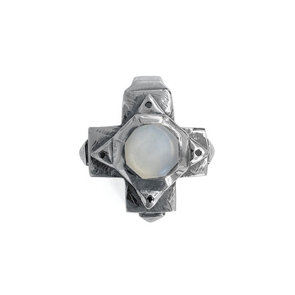 Elfcraft Anhänger Kreuz Octagon Mondstein Schwarze Diamanten 925 Sterling Silber
