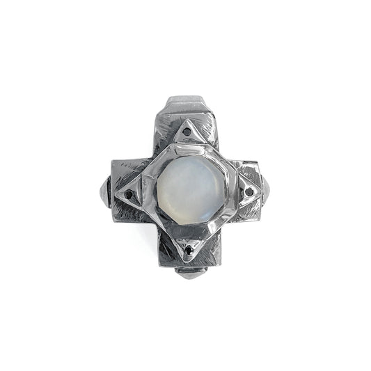 Elfcraft Anhänger Kreuz Octagon Mondstein Schwarze Diamanten 925 Sterling Silber
