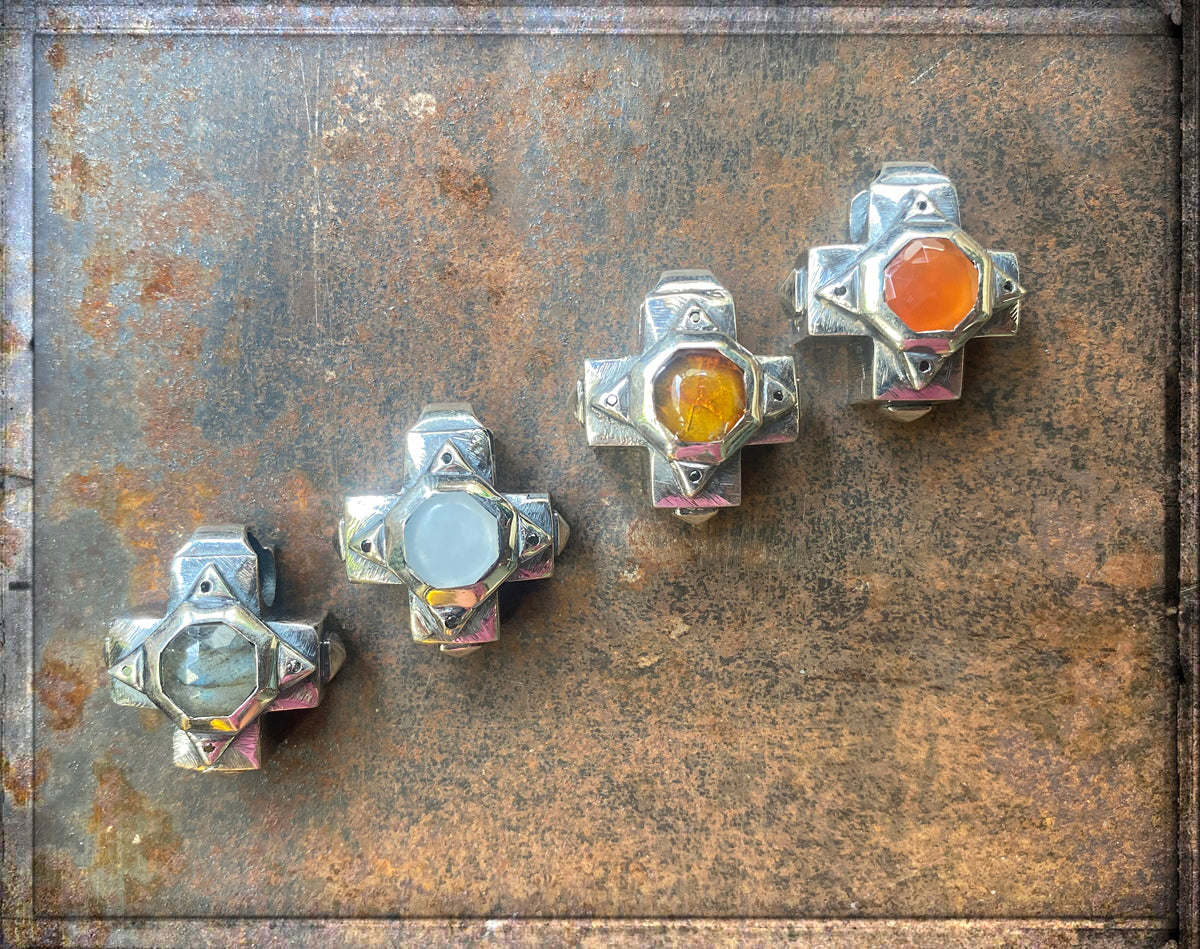 Elfcraft Anhänger Kreuz Octagon Bernstein Schwarze Diamanten 925 Sterling Silber Varianten