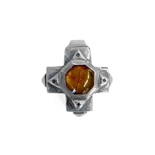 Elfcraft Anhänger Kreuz Octagon Bernstein Schwarze Diamanten 925 Sterling Silber
