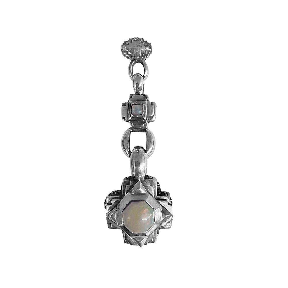 Elfcraft Anhänger Octagon Cross Charm Opal Cabochon 925 Sterling Silber Massiv Kreuz Markantes Unisex Unikat