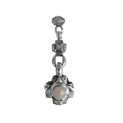 Elfcraft Anhänger Octagon Cross Charm Opal Cabochon 925 Sterling Silber Massiv Kreuz Markantes Unisex Unikat
