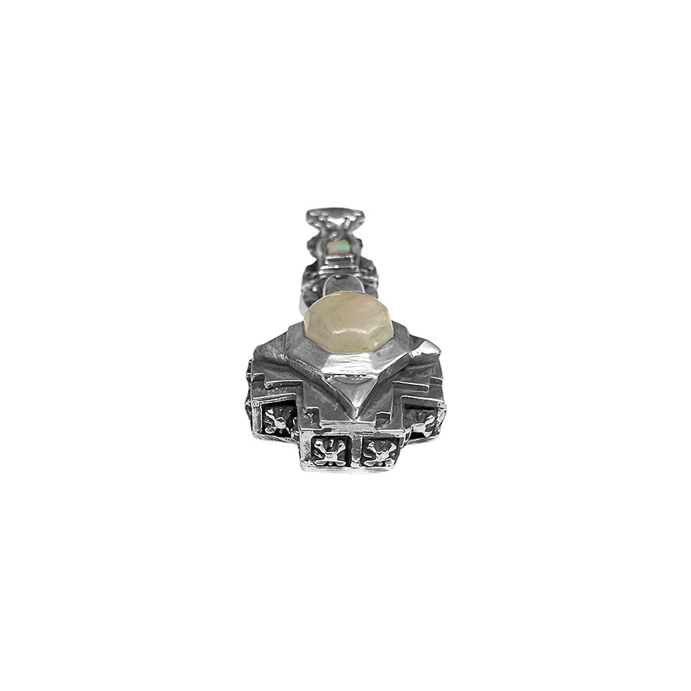 Elfcraft Anhänger Octagon Cross Charm Opal Cabochon Sterling Silber Massiv Kreuz Markantes Unisex Unikat