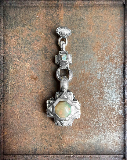 Elfcraft Anhänger Octagon Cross Charm Opal Cabochon 925 Silber Massiv Kreuz Markantes Unisex Unikat