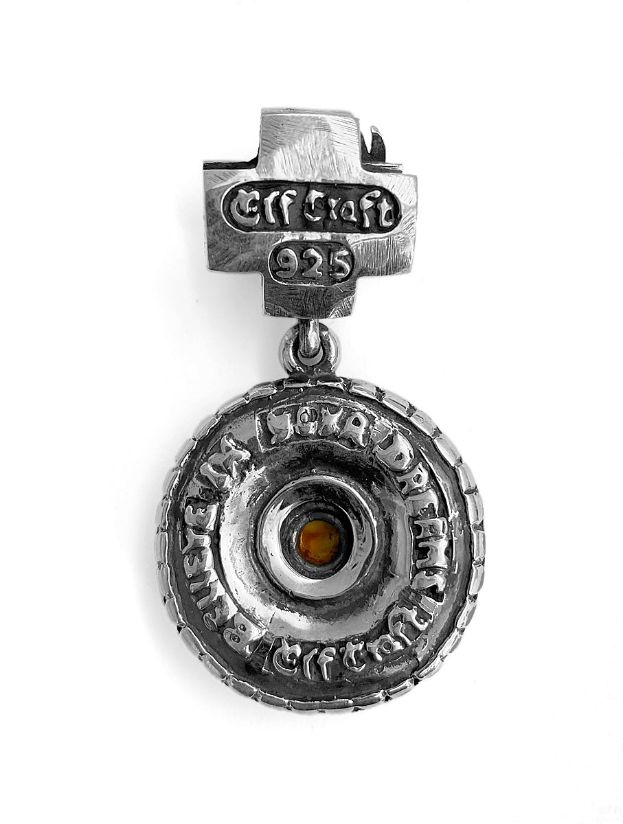 Elfcraft Anhänger Rund Lilien-Ornamente Bernstein Drachen-Öse Sterling Silber Massiv Unisex Rückseite