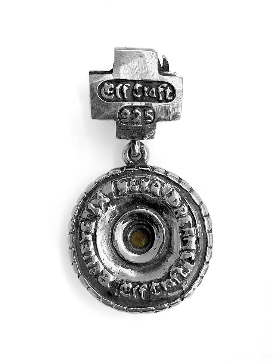 Elfcraft Anhänger Rund Lilien-Ornamente Chrysokoll Drachen-Öse 925 Sterling Silber Massiv Unisex Rückseite