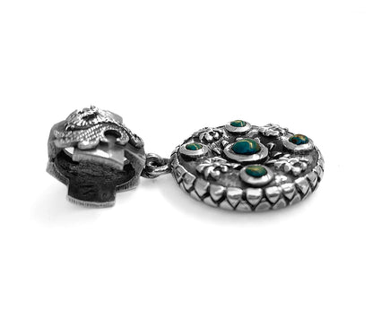 Elfcraft Anhänger Rund Lilien-Ornamente Chrysokoll Drachen-Öse 925 Sterling Silber Massiv Unisex Seitlich