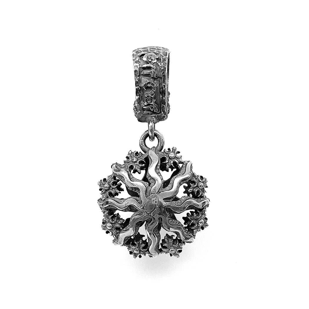 Elfcraft Anhänger Rund Sonnenplanet Meteorit Lilien-Öse 925 Sterling Silber Massiv Unisex Rückseite