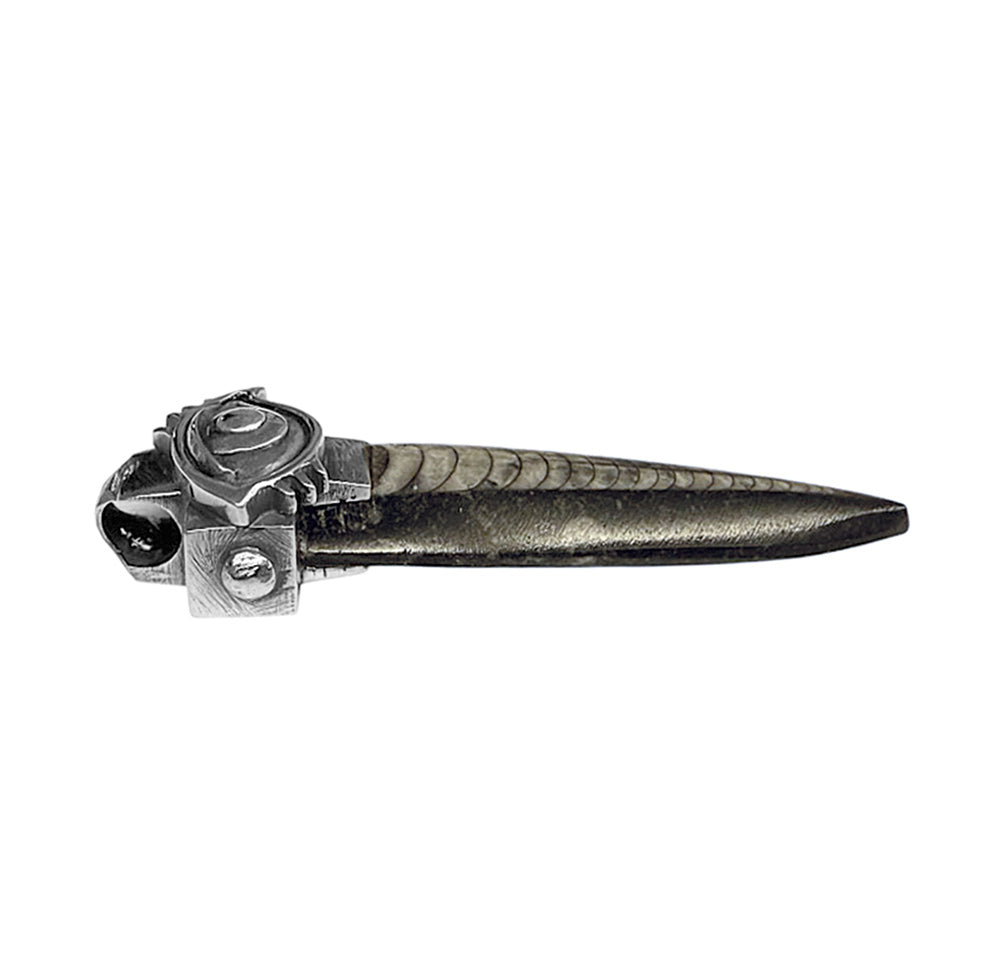 Elfcraft Anhänger The Third Eye Orthoceras Fossil 925 Sterling Silber Massiv Unikat Rock Style Unisex Seitlich