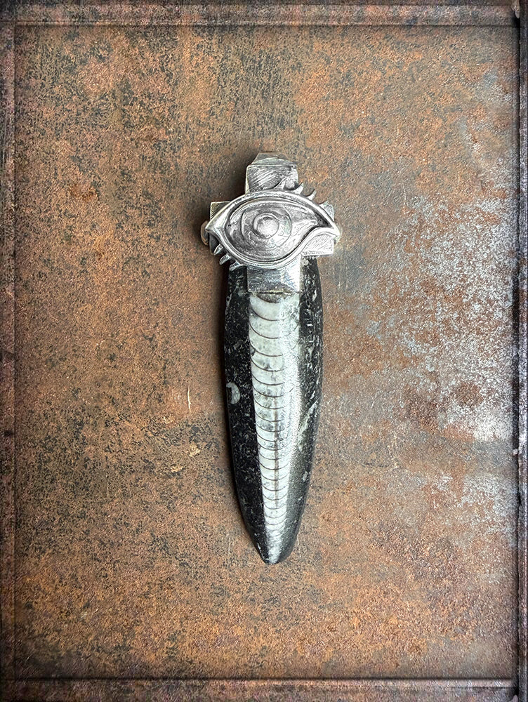 Elfcraft Anhänger The Third Eye Orthoceras Fossil 925 Silber Massiv Unikat Rock Style Unisex