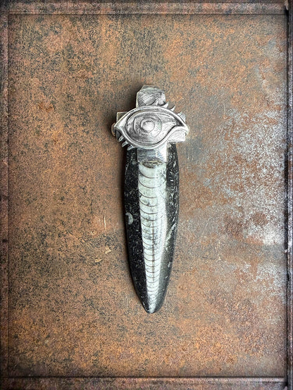 Elfcraft Anhänger The Third Eye Orthoceras Fossil 925 Silber Massiv Unikat Rock Style Unisex