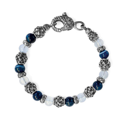 Elfcraft Armband Mondstein Achat Blau Dragon Scales Beads 925 Sterling Silber Massiv Unisex