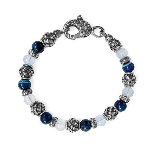 Elfcraft Armband Mondstein Achat Blau Dragon Scales Beads 925 Sterling Silber Massiv Unisex