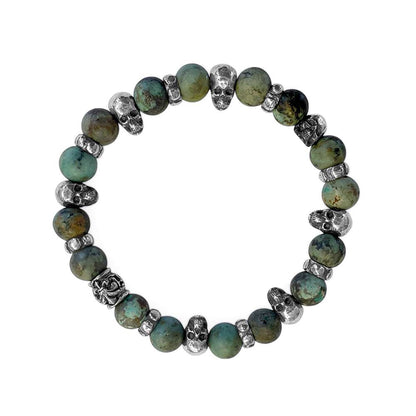 Elfcraft Armband Afrikanischer Türkis Skulls Totenköpfe 925 Sterling Silber Massiv Dehnbar Unisex