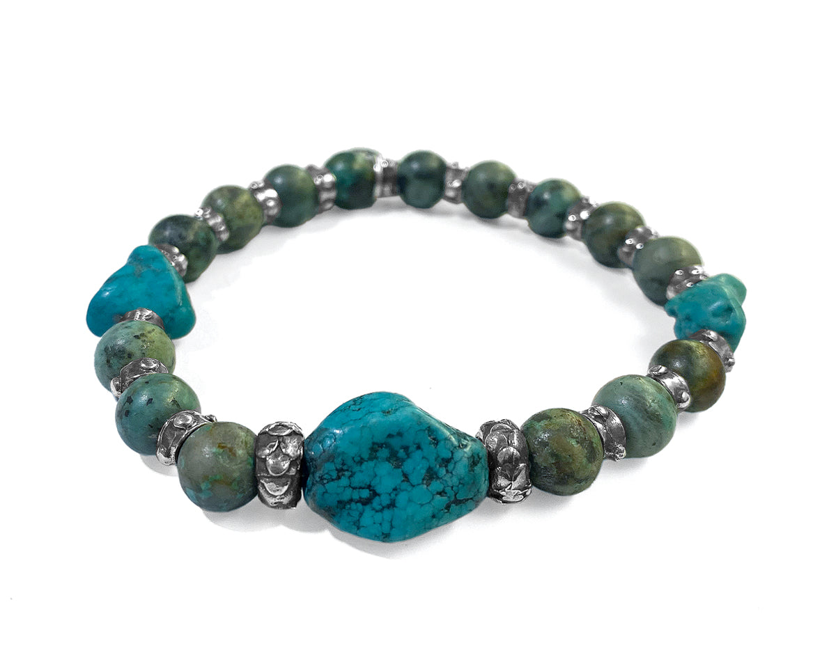 Efcraft Armband Türkis Nuggets Afrikanischer Türkis 925 Sterling Silber Dehnbar Unisex