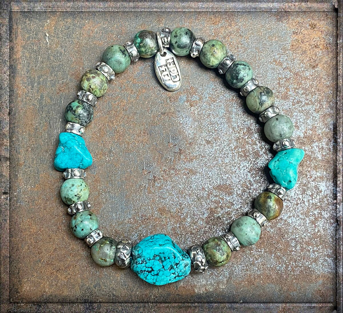 Efcraft Armband Türkis Nuggets Afrikanischer Türkis Sterling Silber Dehnbar Unisex