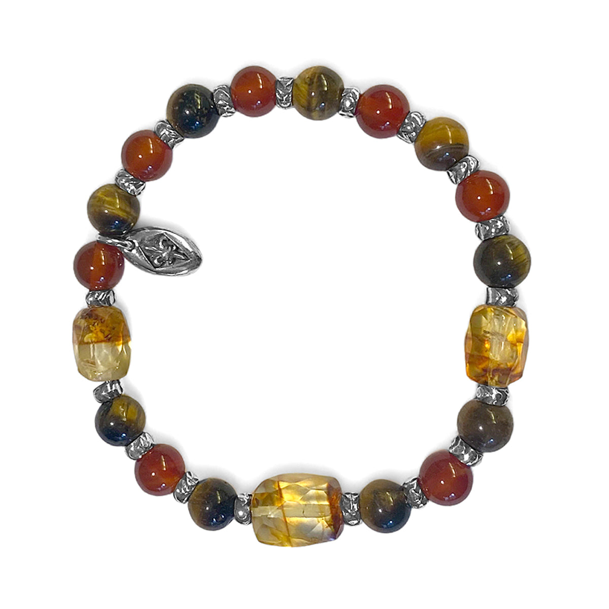 Elfcraft Armband Bernstein Facettiert Carneol Tigerauge 925 Sterling Silber Dehnbar Unisex