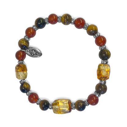 Elfcraft Armband Bernstein Facettiert Carneol Tigerauge 925 Sterling Silber Dehnbar Unisex