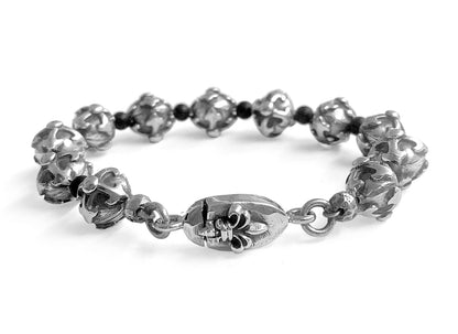 Elfcraft Armband 925 Silber Massiv Kreuz-Perlen Onyx Lilien-Verschluss Unisex